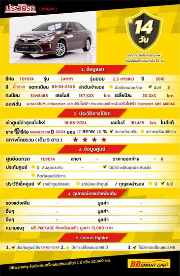 Toyota Camry 2016.0 มือสอง ไฮบริด ไมล์  สภาพนางฟ้า เช็กศูนย์ทุกระยะ - Image 2