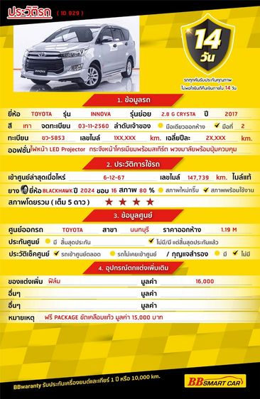 Toyota Innova 2017.0 มือสอง ดีเซล ไมล์  มือเดียว สภาพนางฟ้า - Image 2