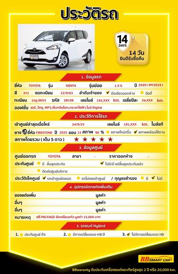 Toyota Sienta 2020.0 มือสอง เบนซิน ไมล์  ฟรีดาวน์ รถบ้านแท้ - Image 2