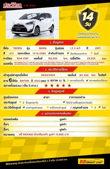 Toyota Sienta 2017.0 มือสอง เบนซิน ไมล์  เครดิตดีออกรถ 0 บาท รถบ้านแท้ - Image 2