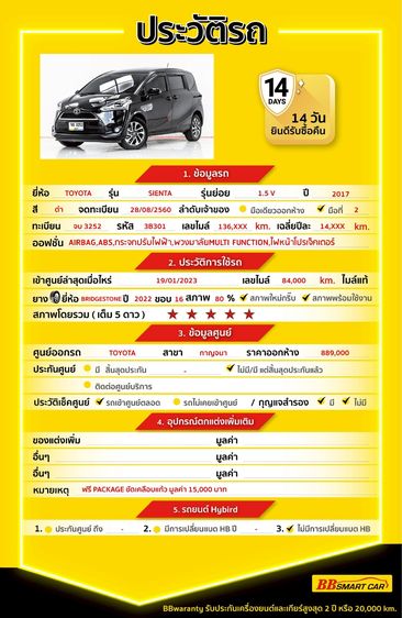 Toyota Sienta 2017.0 มือสอง เบนซิน ไมล์  ฟรีดาวน์ เช็กศูนย์ทุกระยะ - Image 2