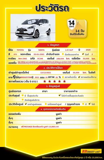 Toyota Sienta 2020.0 มือสอง เบนซิน ไมล์  จัดไฟแนนซ์ได้ เครดิตดีออกรถ 0 บาท - Image 2