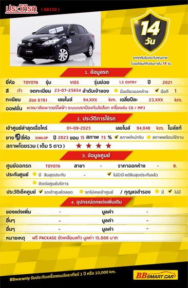 Toyota Vios 2021.0 มือสอง เบนซิน ไมล์  ไม่เคยชน รถบ้านแท้ - Image 2