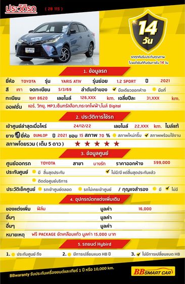 Toyota Yaris ATIV 2021.0 มือสอง เบนซิน ไมล์  ไม่เคยชน เครดิตดีออกรถ 0 บาท - Image 2