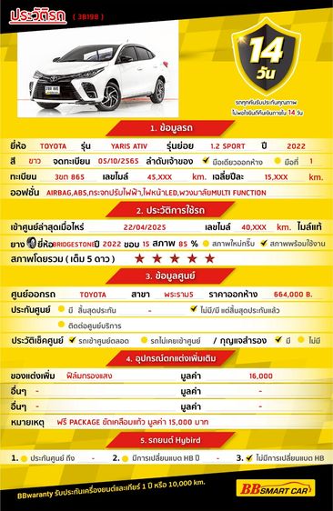 Toyota Yaris ATIV 2022.0 มือสอง เบนซิน ไมล์  เครดิตดีออกรถ 0 บาท รถบ้านแท้ - Image 2