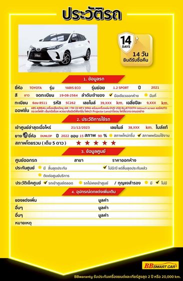 Toyota Yaris 2021.0 มือสอง เบนซิน ไมล์  เครดิตดีออกรถ 0 บาท ฟรีดาวน์ - Image 2